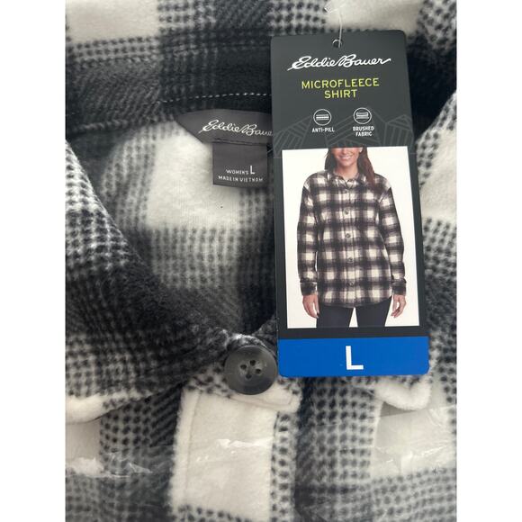 Eddie Bauer Women's Black and Cream Microfleece Shirt Jacket L - Picture 5 of 5